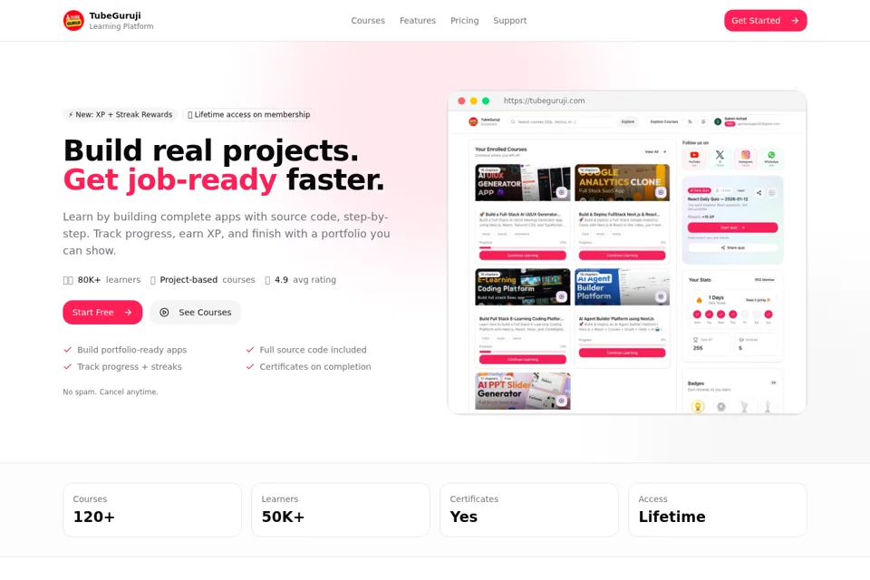 Aperçu de la landing page