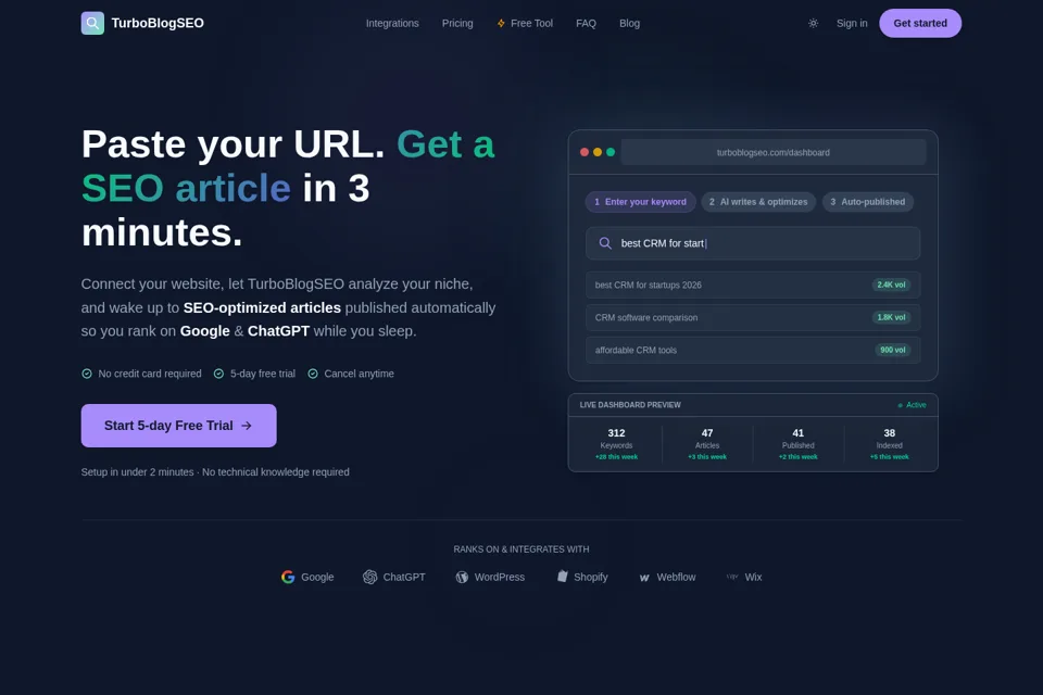 Aperçu de la landing page