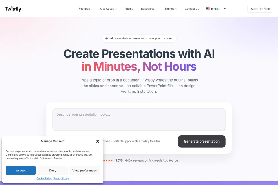 Aperçu de la landing page
