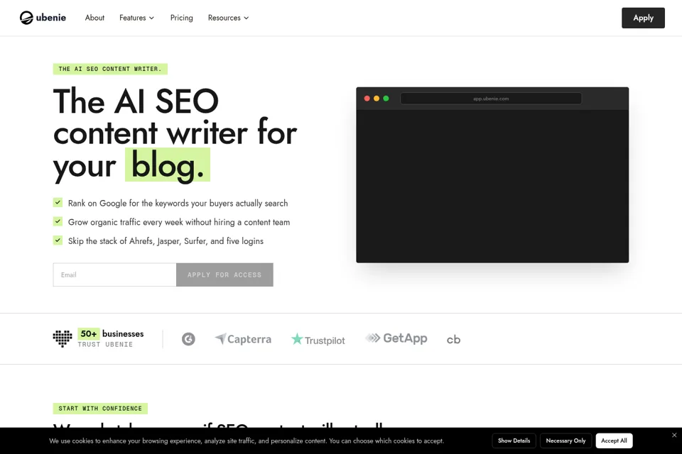 Aperçu de la landing page
