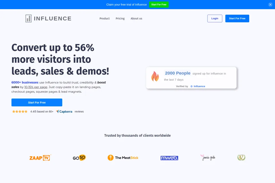 Aperçu de la landing page