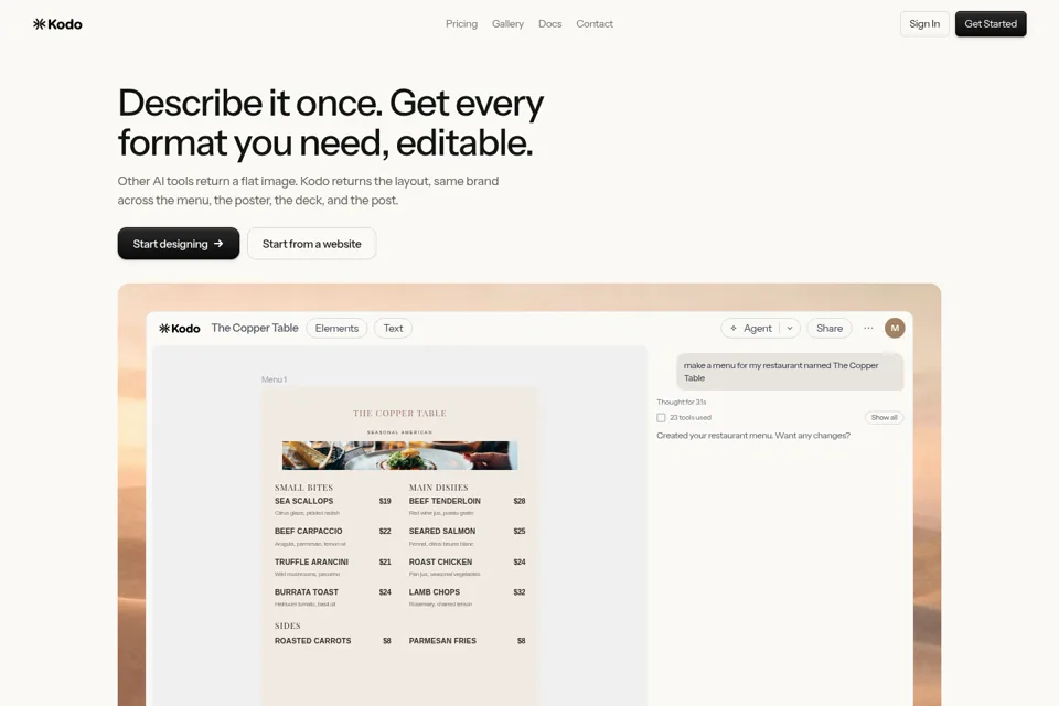 Aperçu de la landing page