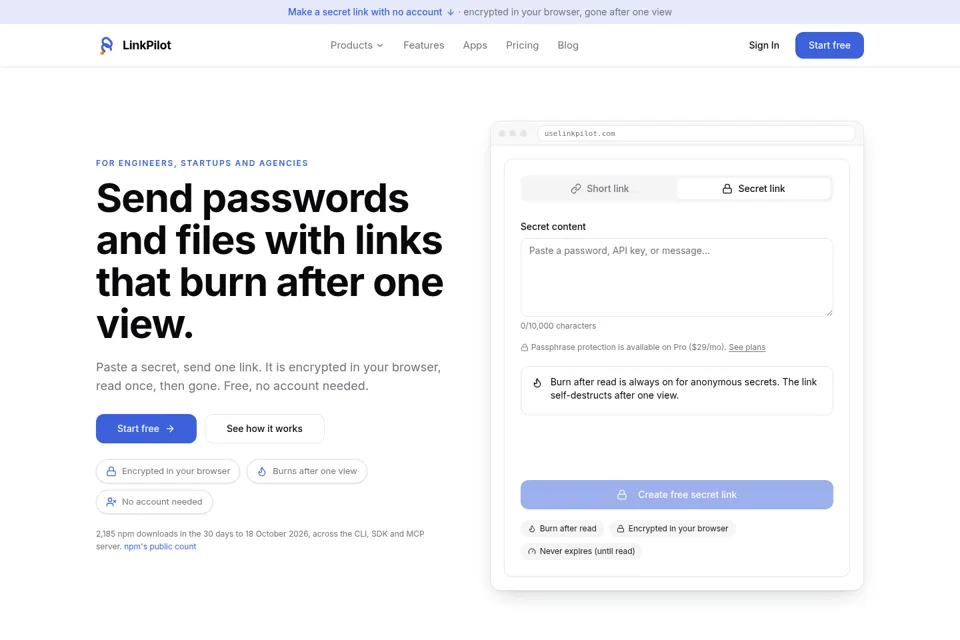 Aperçu de la landing page