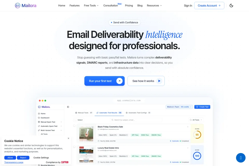 Aperçu de la landing page
