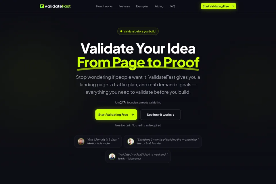 Aperçu de la landing page