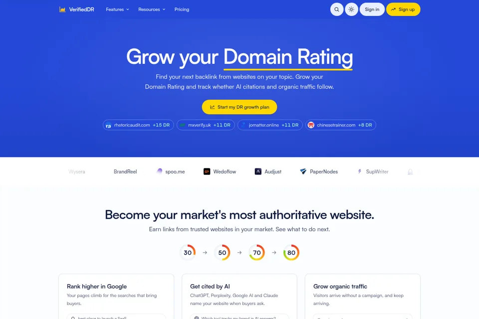 Aperçu de la landing page