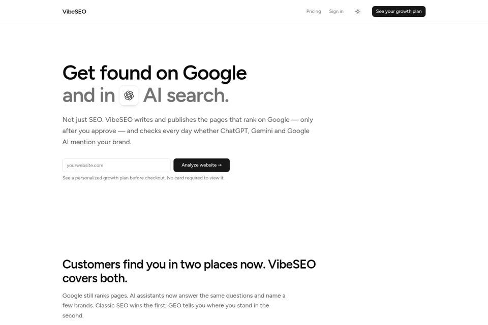 Aperçu de la landing page