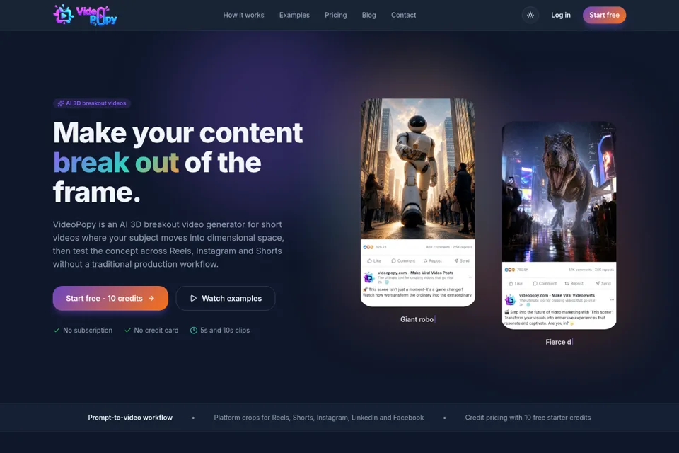 Aperçu de la landing page