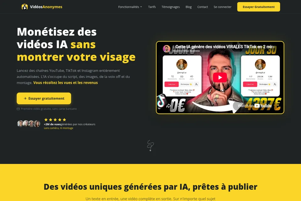 Aperçu de la landing page