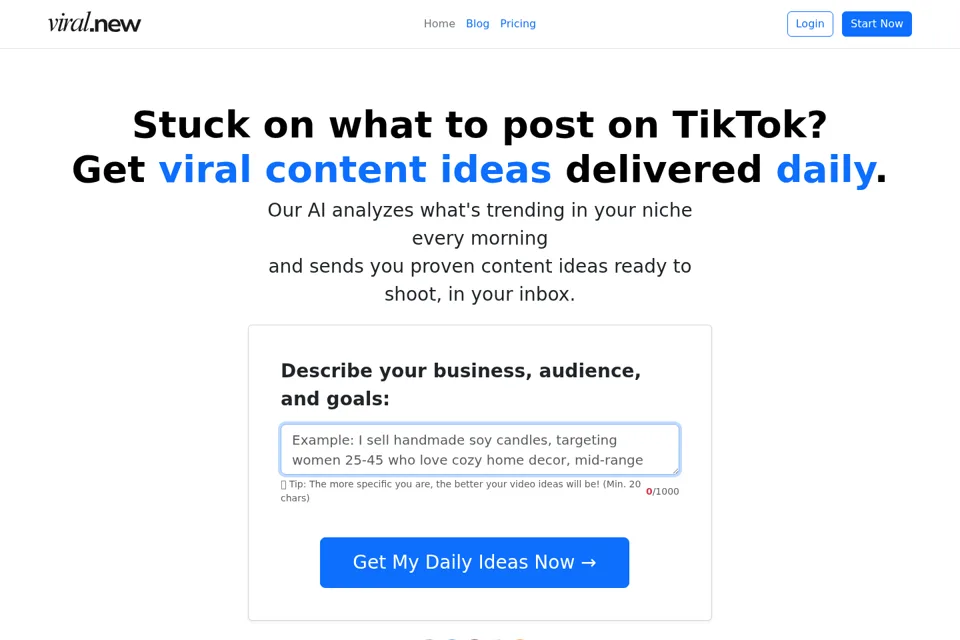Aperçu de la landing page