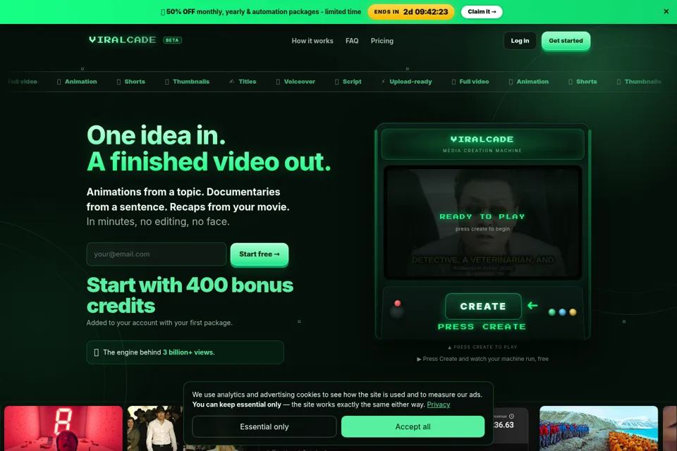 Aperçu de la landing page