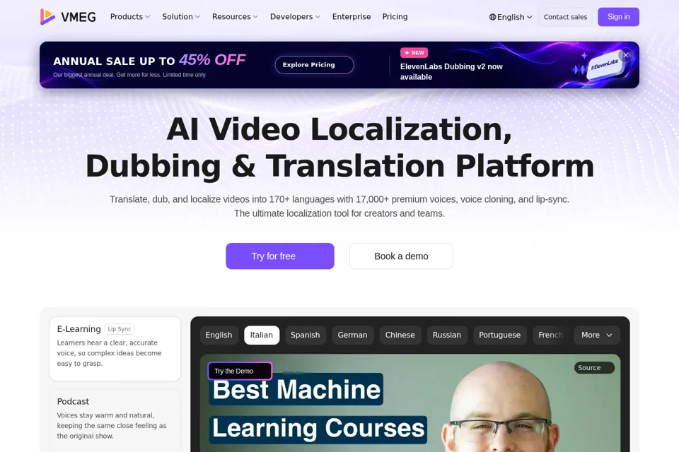 Aperçu de la landing page