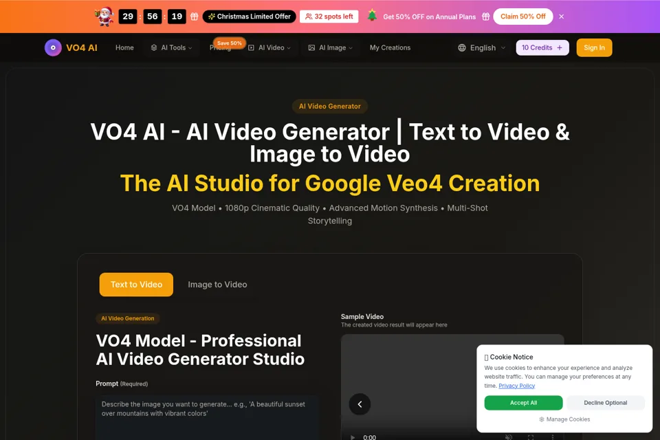 Aperçu de la landing page