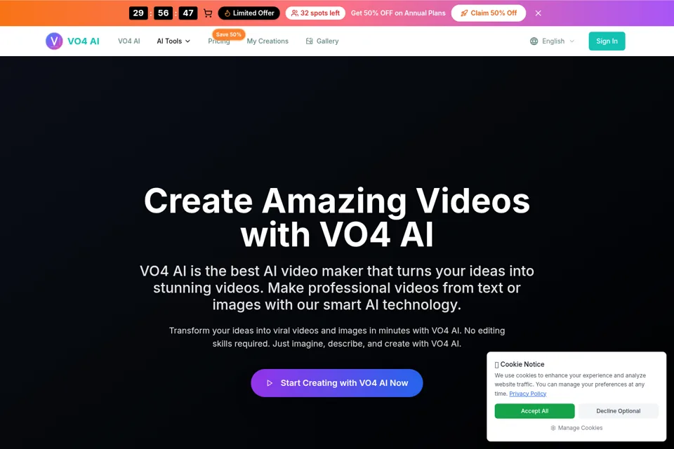 Aperçu de la landing page