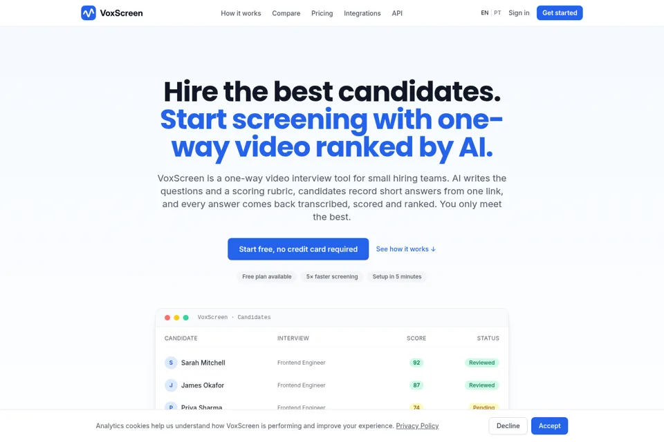 Aperçu de la landing page