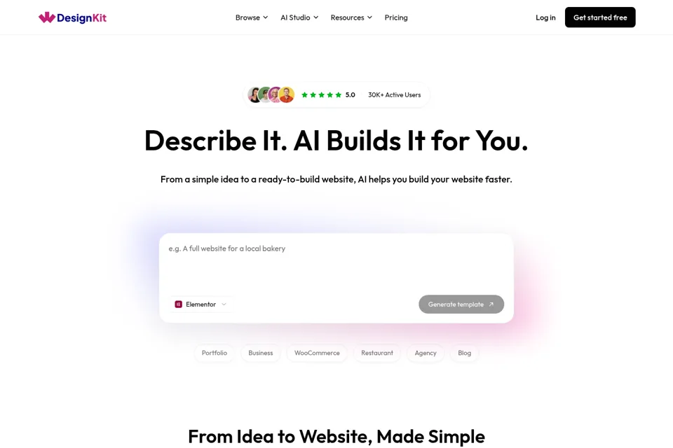 Aperçu de la landing page