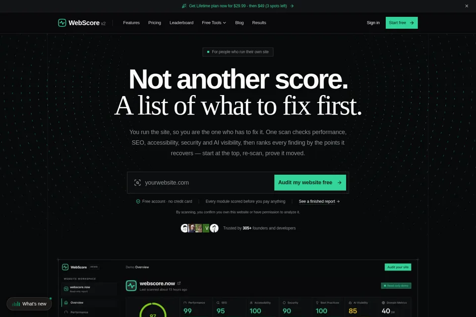 Aperçu de la landing page
