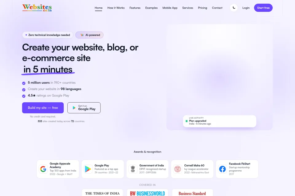 Aperçu de la landing page