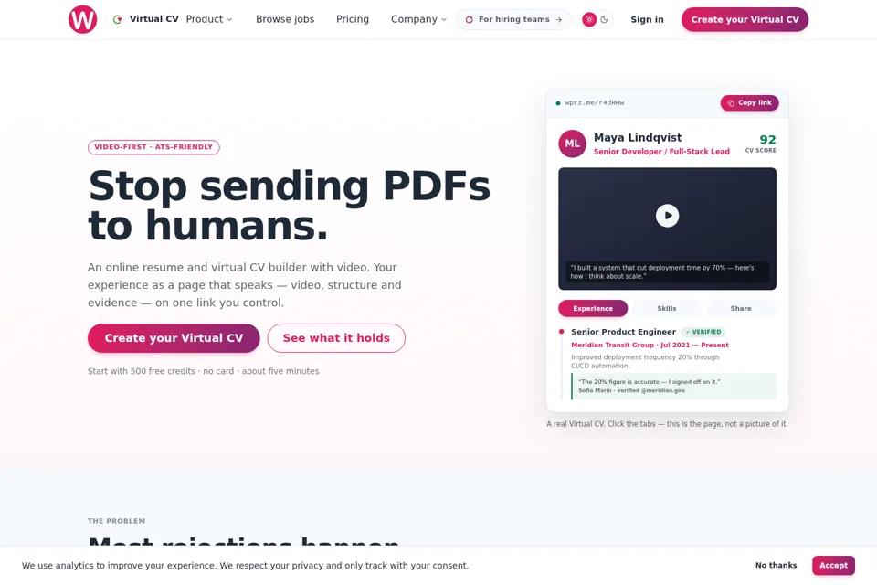Aperçu de la landing page