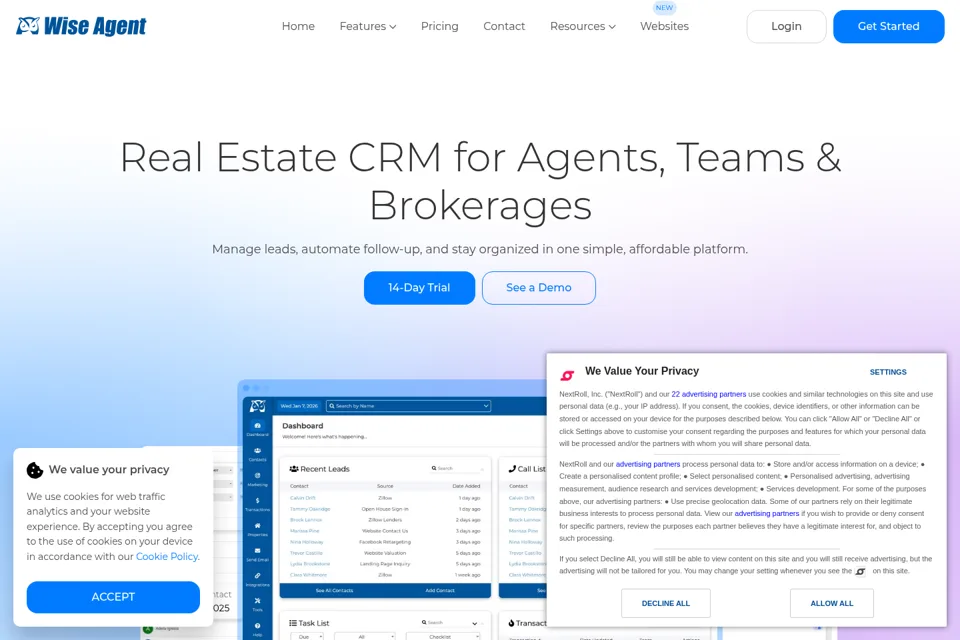 Aperçu de la landing page