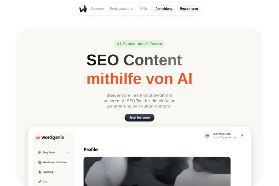 Aperçu de la landing page