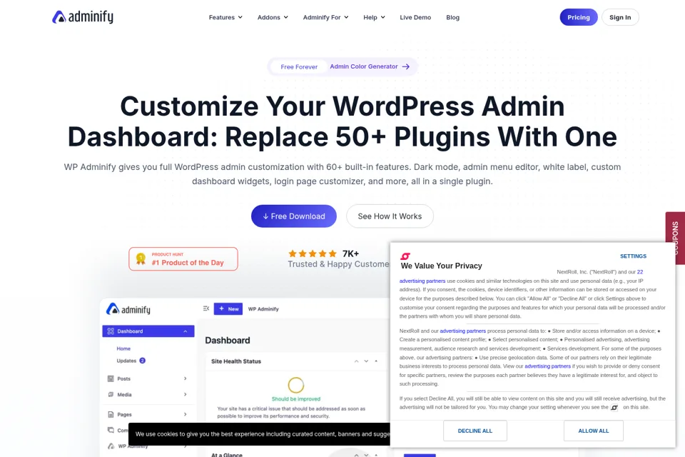 Aperçu de la landing page