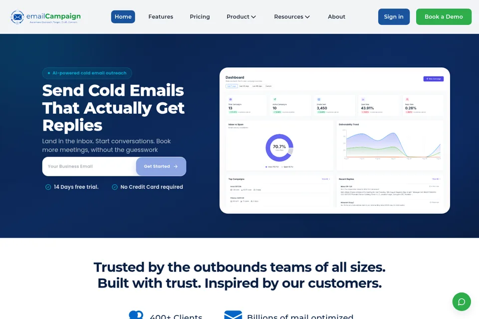 Aperçu de la landing page