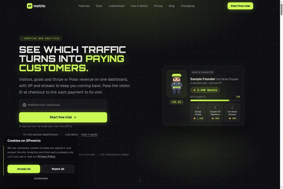 Aperçu de la landing page