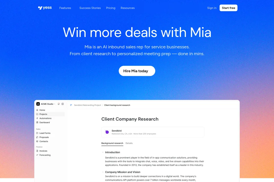 Aperçu de la landing page