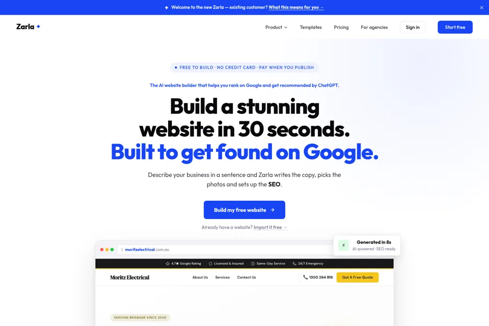Aperçu de la landing page