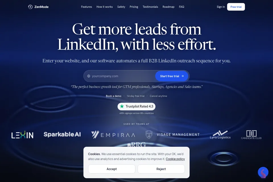 Aperçu de la landing page