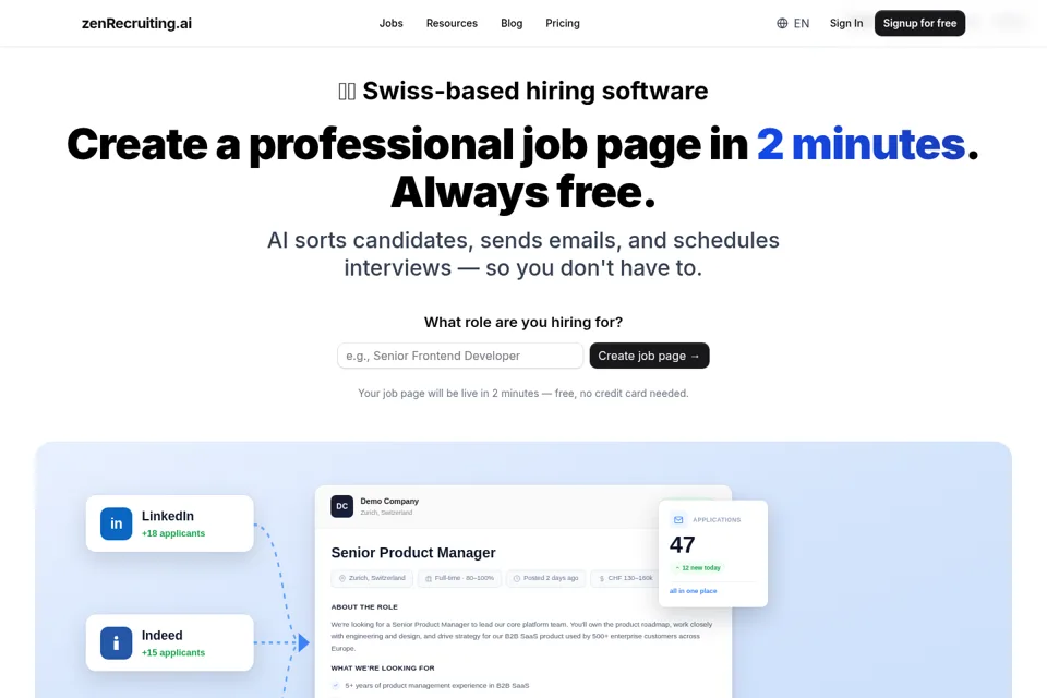 Aperçu de la landing page