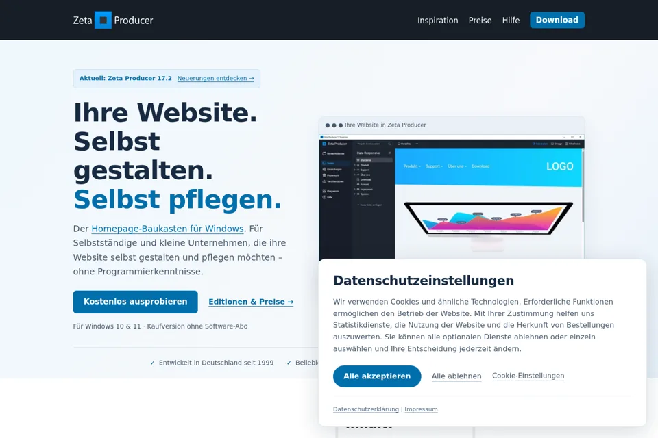 Aperçu de la landing page