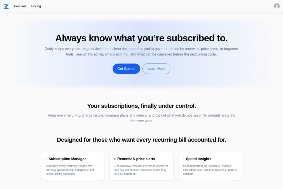 Aperçu de la landing page