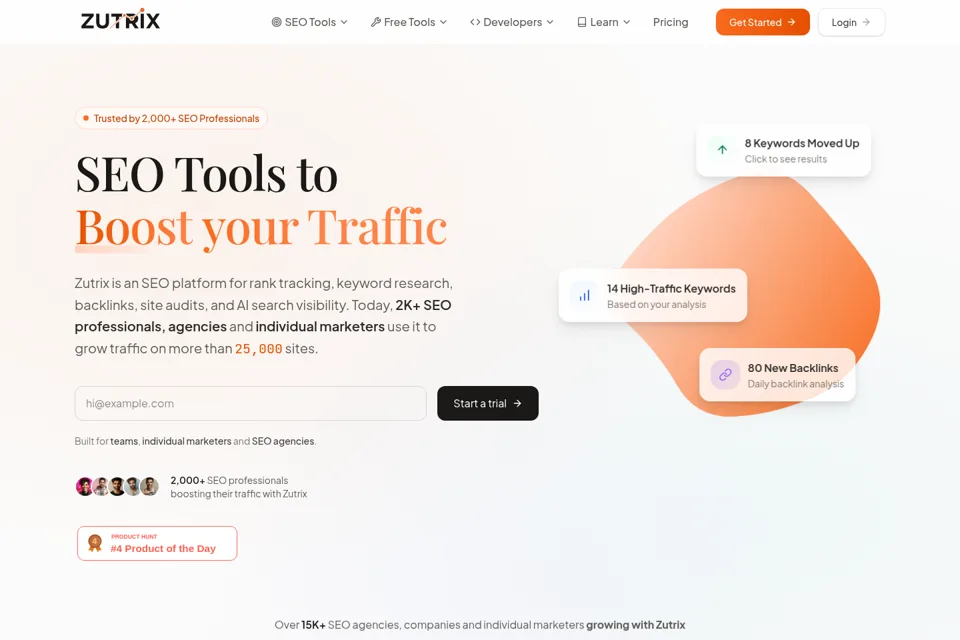 Aperçu de la landing page